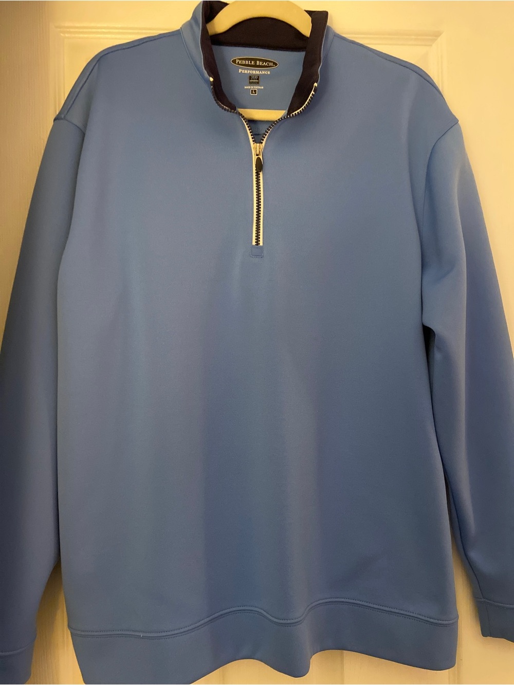 Pebble Beach Sky Blue Quarter-Zip Pullover with Navy Trim